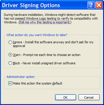 Windows Tip of the Day: Windows XP: Driver Signing