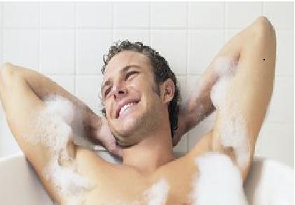 mountain man takes a bubble bath