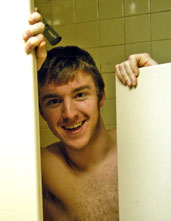 Young man in shower