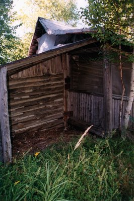 The roofed firewood storage area