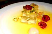 Lychee Salad with Sauterne Jelly and Saffron Citrus Soup