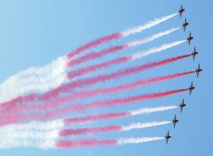 Red Arrows making the Cross of St George