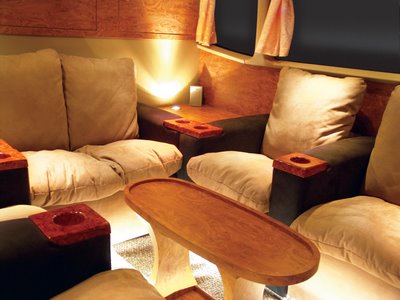 Aeroline double decker coach luxurious lounge in the lower deck
