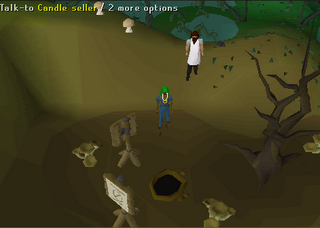 Candle seller at entrance to Lumbridge swamp caves