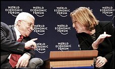 Palestinian Authority President Mahmoud Abbas, left, with Israeli Foreign Minister Tzipi Livni during a symposium at the World Economic Forum on the Middle East