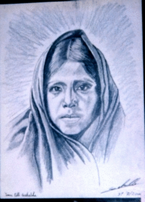 Portrait d'indienne, dessin d'indien d'amérique, mine graphite