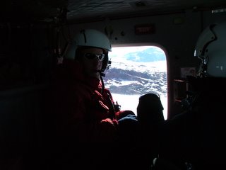 Ian riding back to McMurdo in a Bell 212