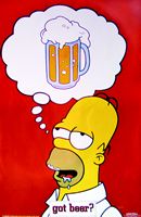 Homer Simpson che pensa alla birra Duff, la sua birra preferita. Non c'è Duffman