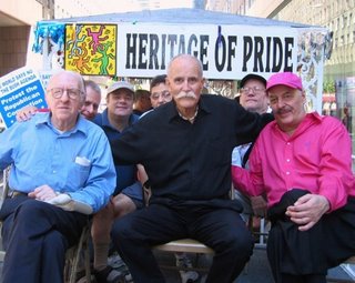 Frank Kameny, Jack Nichols and George Weinberg riding on Heritage of Pride float
