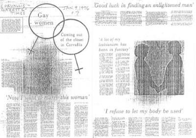 Jan. 9, 1976 feature article by Anne Wood, 'Gay women: Coming out of the closet in Corvallis, 'Now I want to marry this woman,' on p. 7-8 of Corvallis Gazette-Times