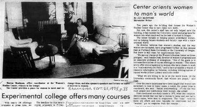 Headline 'Center orients women to man's world' in back to school orientation issue of The Barometer, Sept. 25, 1975, p. 33