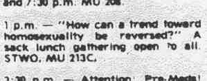 Photo of an ex-gay meeting notice in Barometer, Jan. 28, 1976, p. 2.