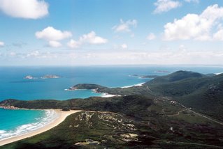 the view from Mount Oberon of the Tidal River campsite