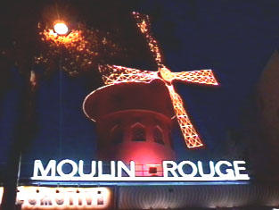 Le Moulin Rouge at night.