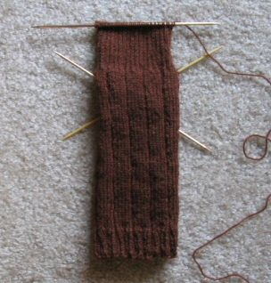 Progress on the 2nd sock, heel flap about half done.