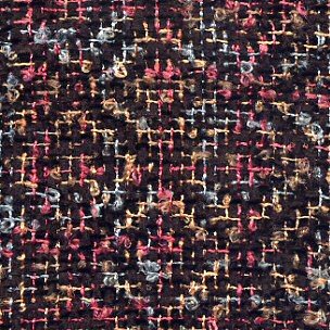 Shadow weave in loopy rainbow variegated rayon & black acrylic chenille.