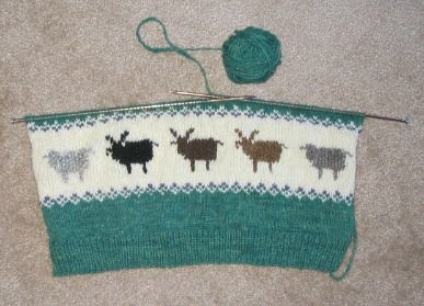 1st sheep row of Leigh's Rare Breed Sweater, back