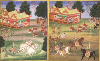 Burmese Parabeik illustrating royal pastimes