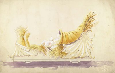 Parade Float - Sketch of a cornucopia with Pillsbury Flower and grain stalks