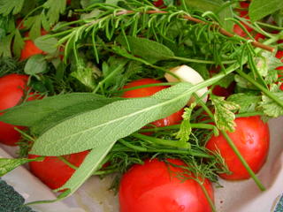 Gathering ingredients for slow-roasted tomatoes