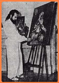 El Maestre retocando la Obra de Jacques De Molay que presentamos aqui.