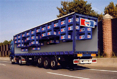 An aonther one of its kind. Here the Pepsi bottles are stacked. The 3D rendition is just superb