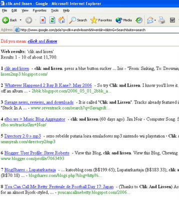 Search results for Clik and Lissen using the PDA search on Google.