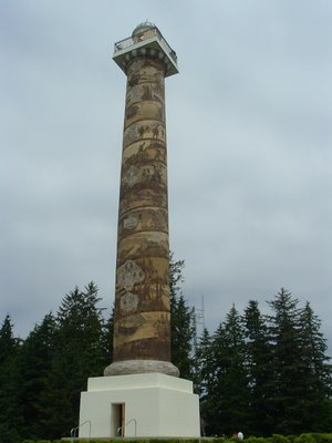 looking up at Astor Column, July 2004