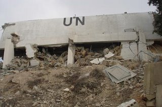 UN patrol base in El- Khiam, East of South Lebanon, which received a direct areal bomb hit from IDF where four UN Observers lost their life. Southern Lebanon, 27 July 2006