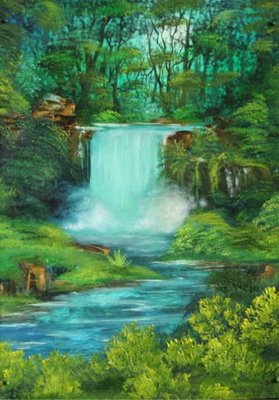 Forest Waterfall Painting