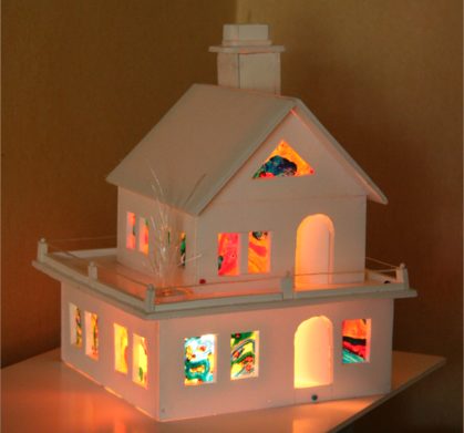 Model House with Stained Glass Windows lamp or nightlight by StarFields