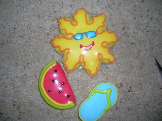 sun, watermelon flip-flop  icing-coated biscuits