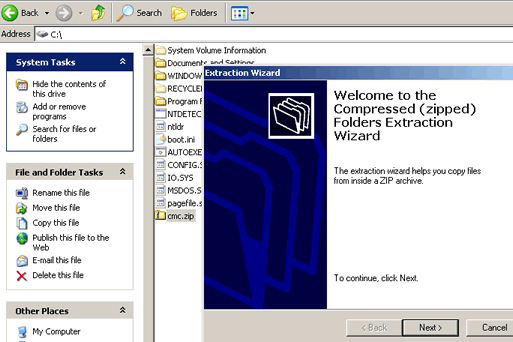 Windows XP Unzip utility