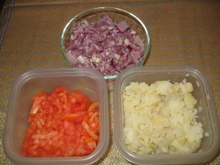 Chopped tomato,potato and onion