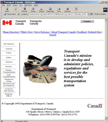Transport Canada website, November 1, 1996