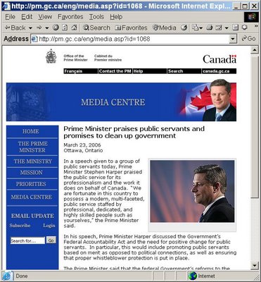 Prime Minister's website, 4:00pm EST, March 29, 2006