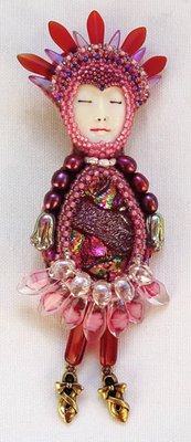 beaded and fringed cabochon pin by Tressie Hughes
