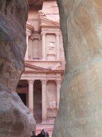 Looking out of the Siq to the Treasury at dusk