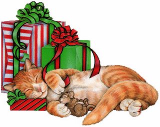 Sleeping Cat and Mouse on Gift Boxes