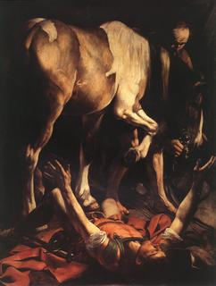 The Conversion of St. Paul.  Carravaggio, 1600. Oil on cypress wood, 237 x 189 cm.  Odescalchi Balbi Collection, Rome.