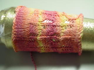 hand dyed cotton/elastic yarn, fir cone stitch pattern