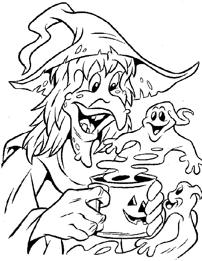 Desenhos para colorir de desenho de uma bruxa feia comendo uma