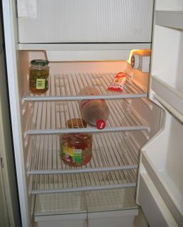 fridge: olives, mustard, Coke, pickled veggies