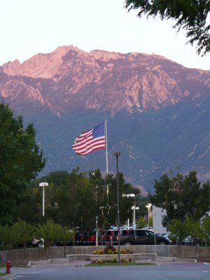 Nice picture of Flag with mountain backdrop