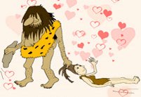 Caveman dragging wife by the hair