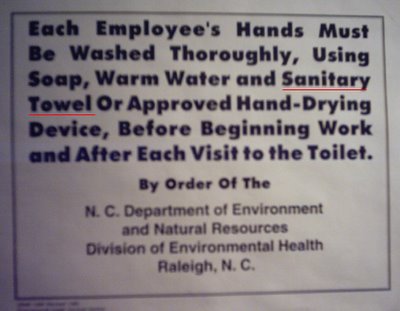 Notice reads: Each employee's hands must be washed thoroughly using soap, warm water and sanitary towel or approved hand drying device, before beginning work and after each visit to the toilet.