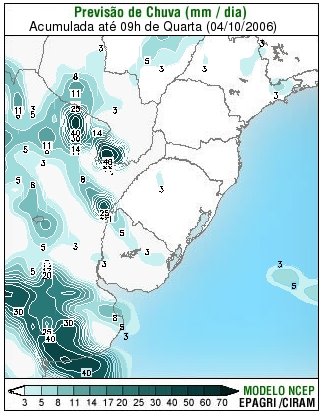 Previsión de lluvia en mm para el día 04/10/2006 Fuente: CIRAM Santa Catarina - Brasil