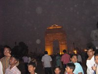 Photo-call at India Gate, Delhi - the 'rain' is actually dust particles in the smog