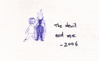 welcome indoors drawing sketch doodle art lo-fi devil satan evil firey 2006