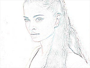 Pencil Sketch of Aishwarya Rai photoshopped with High Pass filter